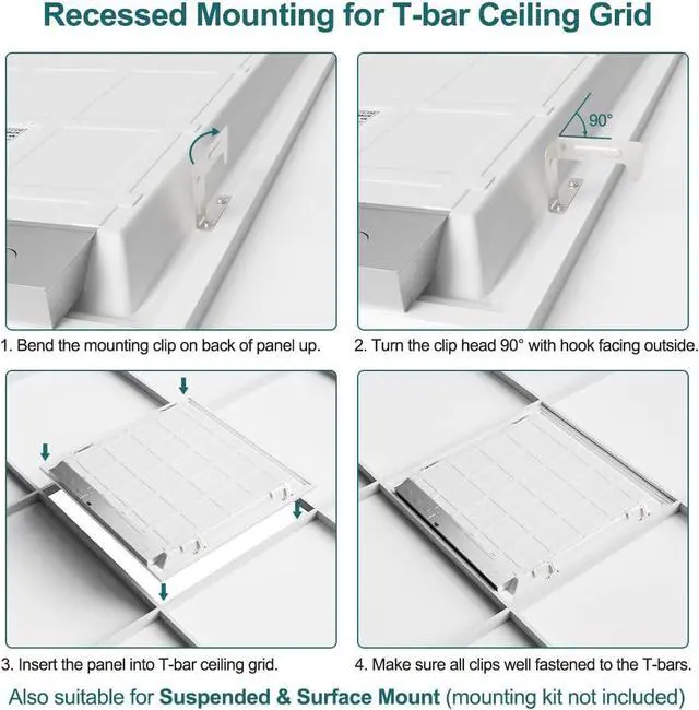 Alt view image 6 of 7 - 2x2 LED Flat Panel Light, 50W/45W/40W/30W/25W Adjustable, 5000K/4000K/3500K Selectable, 5500LM 0-10V Dimmable Drop Ceiling Lights, 100-277V ETL-Listed, 4-Pack
