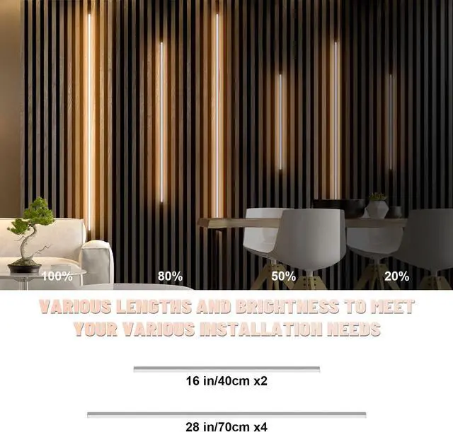 Alt view image 4 of 7 - LED Recessed Lighting for Acoustic Panel, 6 Pcs of 3000K Dimmable LED Strip Light for Wood Slat Wall Panel in Parallel with Touch Sensor, Self-Adhesive for Slat Wall Decor (4*28 in+2*16 in)