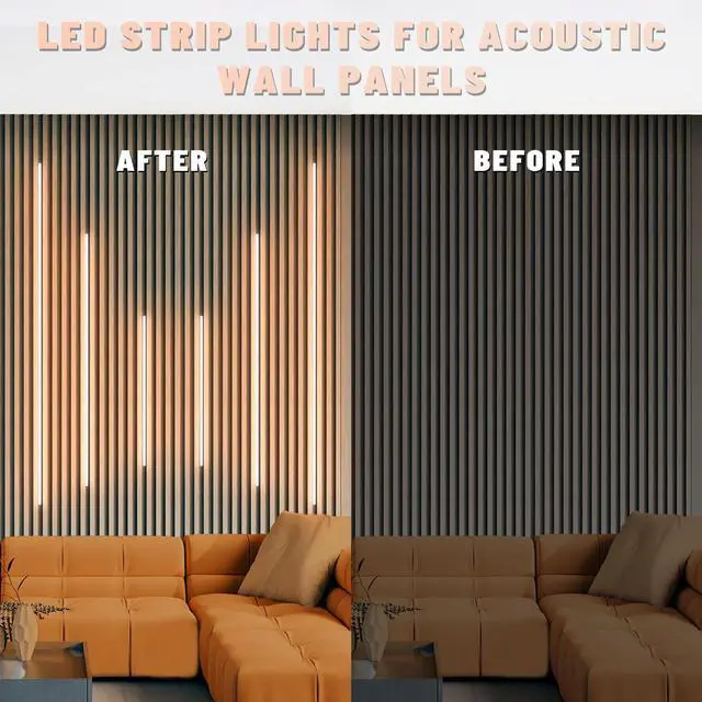 Alt view image 5 of 7 - LED Recessed Lighting for Acoustic Panel, 6 Pcs of 3000K Dimmable LED Strip Light for Wood Slat Wall Panel in Parallel with Touch Sensor, Self-Adhesive for Slat Wall Decor (4*28 in+2*16 in)