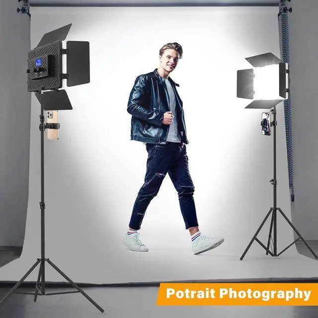 Alt view image 5 of 7 - 2 Pack Led Video Light Panel Light with Barndoor, 8000mAh Rechargeable Camera Light with 79'' Stand, Photo Studio Lighting kit for Video Recording Live Streaming Outdoor Indoor Photography