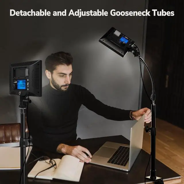 Alt view image 2 of 4 - 2-Pack Key Light Panel Kit, LED Video Light Dimmable Bi-Color 3200-5600k Video Conference Lighting with Gooseneck Tubes Desk Light for Podcast/Streaming/Gaming/Zoom Meetings/Broadcast/YouTube