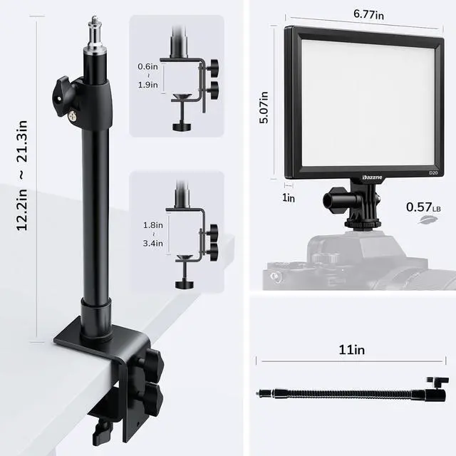 Alt view image 4 of 4 - 2-Pack Key Light Panel Kit, LED Video Light Dimmable Bi-Color 3200-5600k Video Conference Lighting with Gooseneck Tubes Desk Light for Podcast/Streaming/Gaming/Zoom Meetings/Broadcast/YouTube