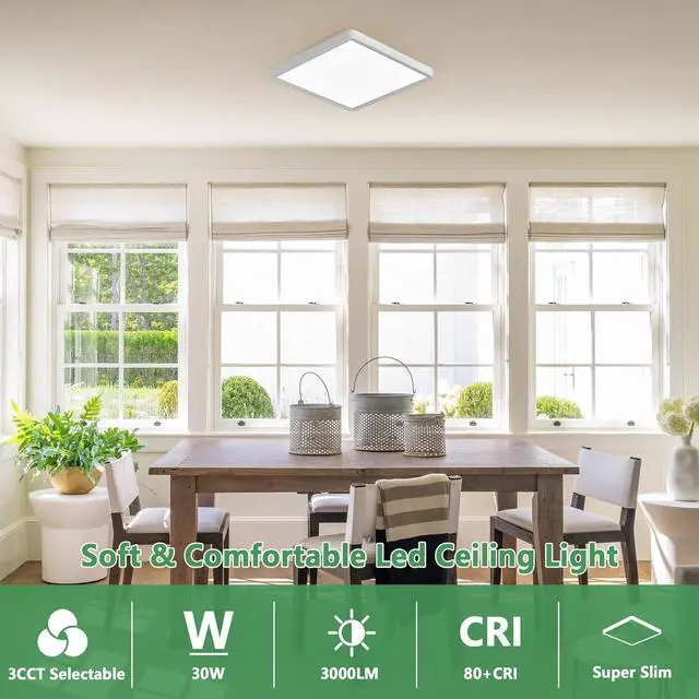 Alt view image 3 of 7 - 12 Inch 6PK Square LED Flush Mount Ceiling Light, 30W, 3000LM, 3000K/4000K/6000K CCT Selectable, LED Flat Panel Low Profile Ceiling Light Fitures for Hallway, Kitchen, Bedroom, Laundry Room