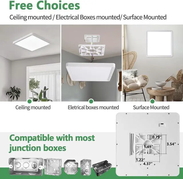 Alt view image 4 of 7 - 12 Inch 6PK Square LED Flush Mount Ceiling Light, 30W, 3000LM, 3000K/4000K/6000K CCT Selectable, LED Flat Panel Low Profile Ceiling Light Fitures for Hallway, Kitchen, Bedroom, Laundry Room