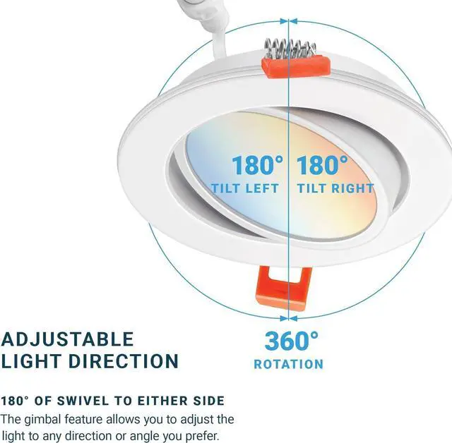 Alt view image 4 of 7 - PARMIDA (12 Pack) 4 Inch LED Gimbal 5CCT Recessed Lighting, Directional Adjustable Canless Ceiling Light with J-Box, 2700K-5000K 5 Color Selectable, 9W, Eyeball Ultra-Thin Slim Panel, Dimmable, ETL