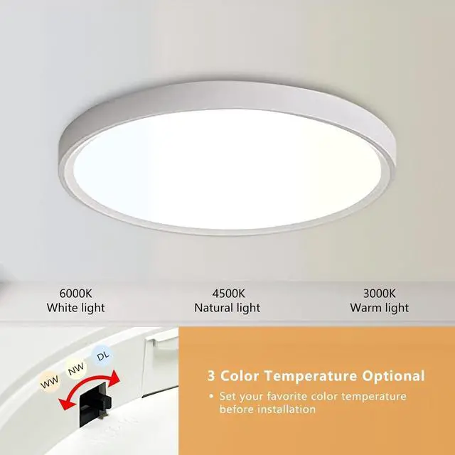 Alt view image 2 of 7 - 12PK 12 Inch LED Flush Mount Super Slim Ceiling Light, 24W, 2520LM, 3000K/4000K/6000K CCT Selectable, Close to Ceiling Round Flat Panel Light for Hallway, Bedroom, Kitchen
