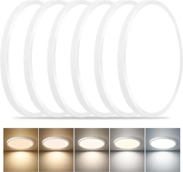 Main image of 6PK Dimmable 12 Inch LED Flush Mount Ceiling Light, 24W, 2520LM, 2700K/3000K/4000K/5000K/6000K CCT Selectable, White Round Flat Panel Light Low Profile Ceiling Lamp for Bedroom/Kitchen/Living Room