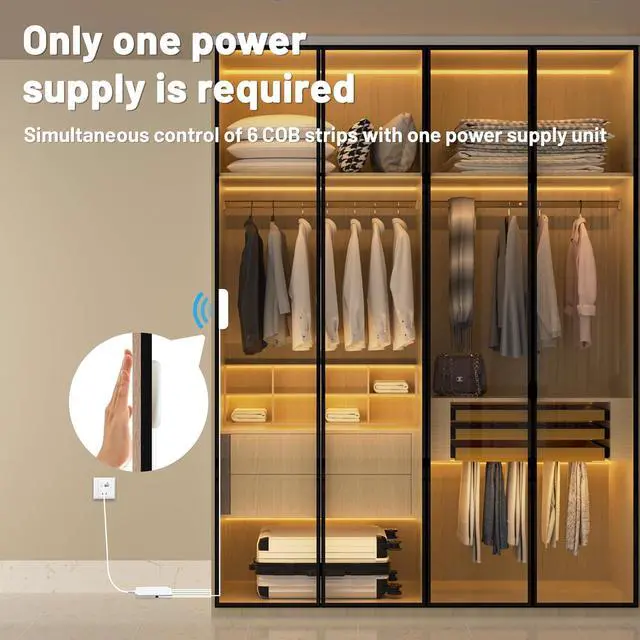 Alt view image 4 of 7 - 9.84ft COB LED Strip Light, 6 Rolls of 3000K Flexible COB LED for Acoustic Panel and Wood Slat Wall Panels Parallel with Dimmable Touch Sensor Switch, Cuttable for Wood Slat Lighting, Shelf