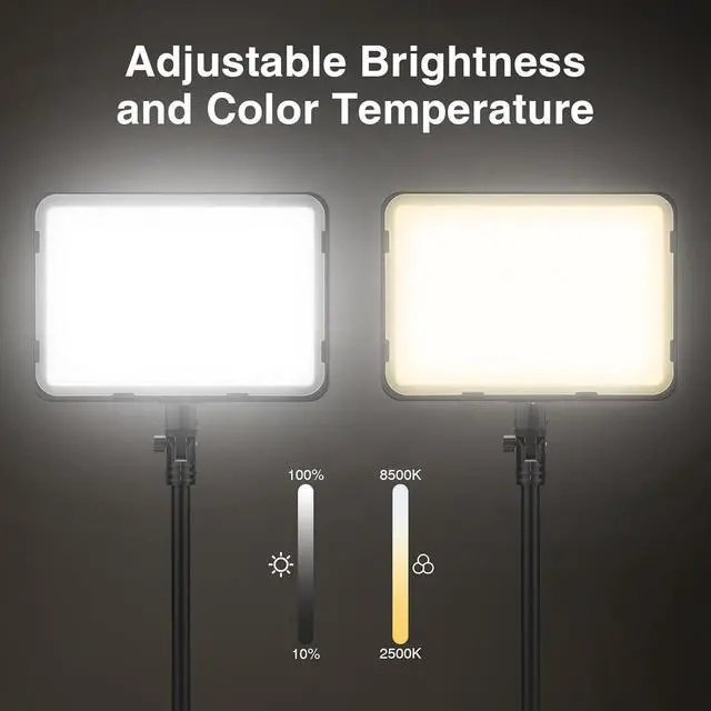 Alt view image 2 of 7 - 2 Pack LED Video Light with 63'' Tripod Stand,  2500-8500K Dimmable Photography Lighting Kit,15W Soft Studio Lighting for Video Recording/Filming/Game Streaming/YouTube/Podcast, USB Charger