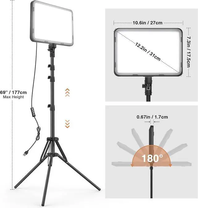 Alt view image 3 of 7 - 2 Pack LED Video Light with 63'' Tripod Stand,  2500-8500K Dimmable Photography Lighting Kit,15W Soft Studio Lighting for Video Recording/Filming/Game Streaming/YouTube/Podcast, USB Charger