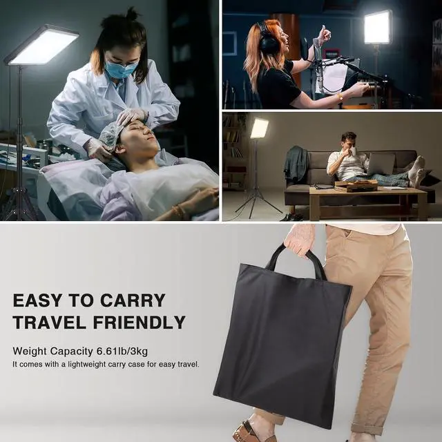 Alt view image 5 of 7 - 2 Pack LED Video Light with 63'' Tripod Stand,  2500-8500K Dimmable Photography Lighting Kit,15W Soft Studio Lighting for Video Recording/Filming/Game Streaming/YouTube/Podcast, USB Charger