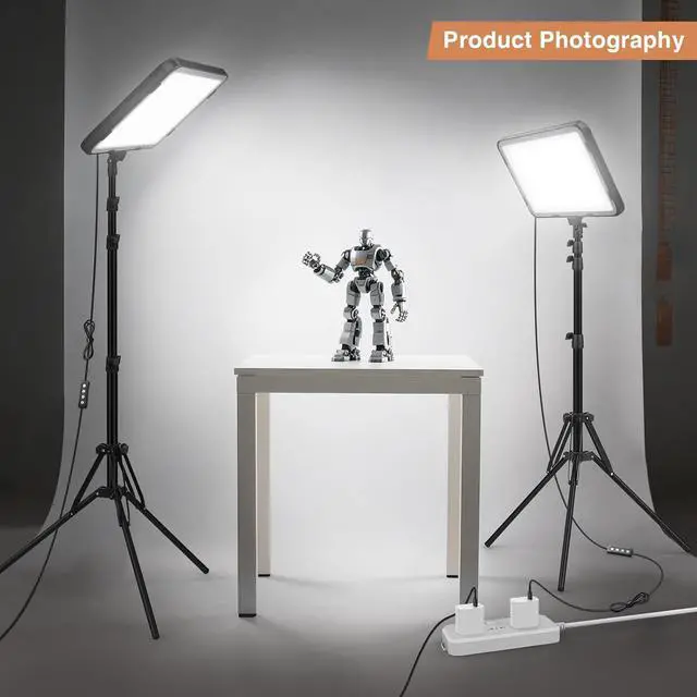 Alt view image 6 of 7 - 2 Pack LED Video Light with 63'' Tripod Stand,  2500-8500K Dimmable Photography Lighting Kit,15W Soft Studio Lighting for Video Recording/Filming/Game Streaming/YouTube/Podcast, USB Charger