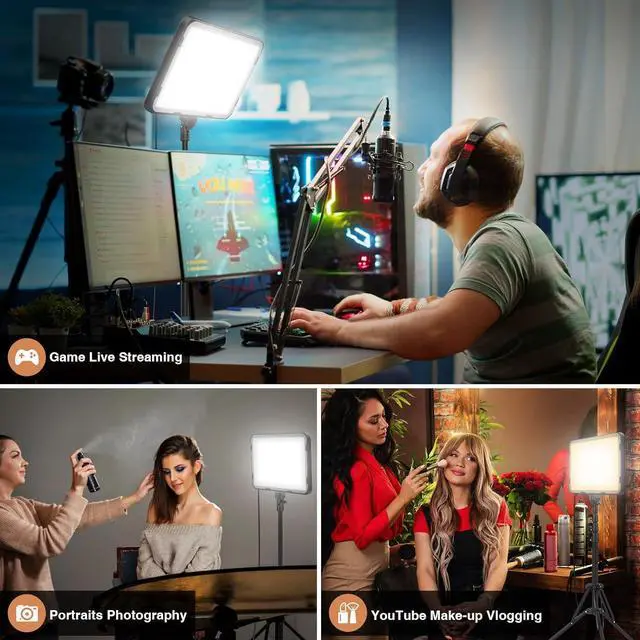 Alt view image 7 of 7 - 2 Pack LED Video Light with 63'' Tripod Stand,  2500-8500K Dimmable Photography Lighting Kit,15W Soft Studio Lighting for Video Recording/Filming/Game Streaming/YouTube/Podcast, USB Charger