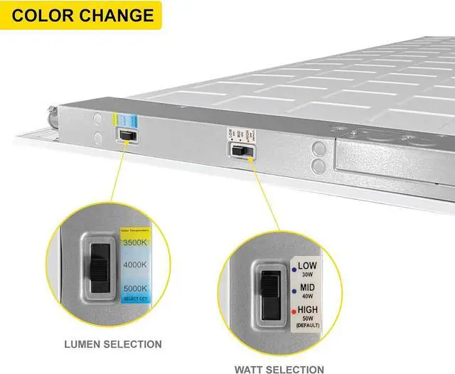 Alt view image 5 of 7 - 4 Pack 2x2 LED Panel for Drop-in Ceiling, 40W/30W/20W Selectable, 3 Color Select, 3500K/4000K/5000K, Super Bright 4400LM, 0-10V Dimmable Flat Backlit Fixture, 120V-277V, ETL Listed