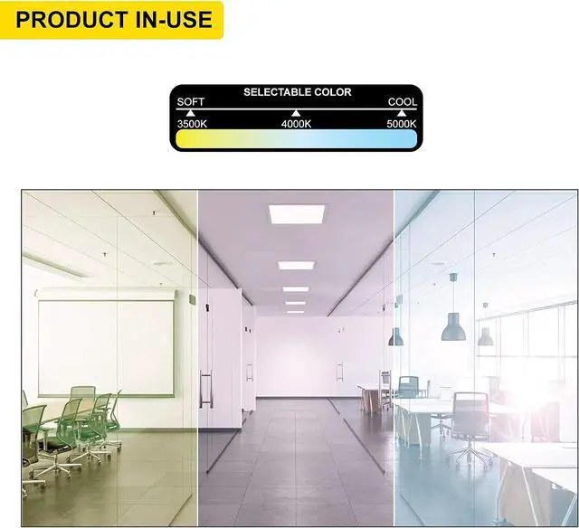 Alt view image 7 of 7 - 4 Pack 2x2 LED Panel for Drop-in Ceiling, 40W/30W/20W Selectable, 3 Color Select, 3500K/4000K/5000K, Super Bright 4400LM, 0-10V Dimmable Flat Backlit Fixture, 120V-277V, ETL Listed