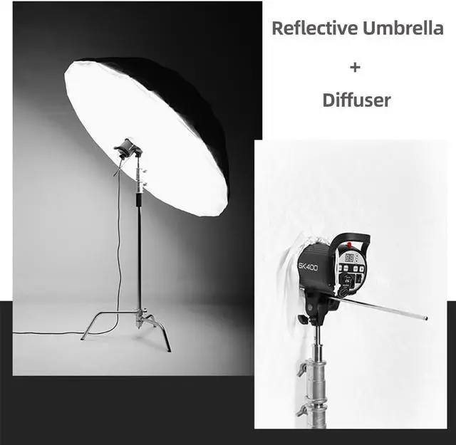 Alt view image 3 of 7 - 70 inch 180cm Black White Reflective Umbrella Studio Photography Umbrella, White Inner with Large Diffuser Cover, Bag