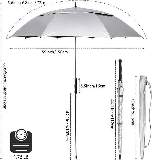 Alt view image 4 of 7 - Vented UV Golf/Beach Umbrella 68" Arc, Auto Open Oversize Extra Large Windproof Sun Shade Rain Umbrellas