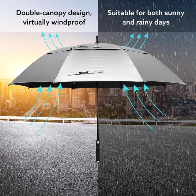 Alt view image 6 of 7 - Vented UV Golf/Beach Umbrella 68" Arc, Auto Open Oversize Extra Large Windproof Sun Shade Rain Umbrellas