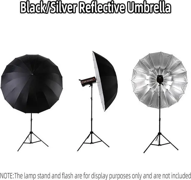 Alt view image 3 of 7 - UB-L3 75inch/180cm Black/Silver Reflective Umbrella Studio Photography Umbrella for Photo, Studio Shooting