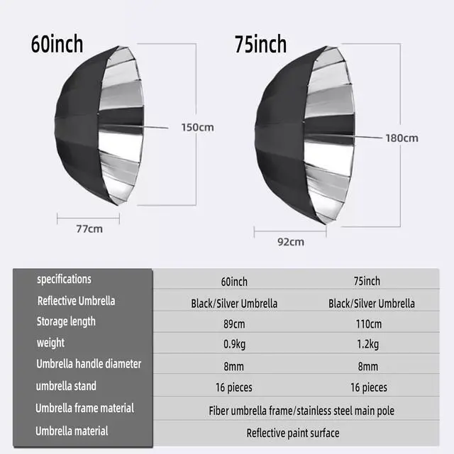 Alt view image 7 of 7 - UB-L3 75inch/180cm Black/Silver Reflective Umbrella Studio Photography Umbrella for Photo, Studio Shooting