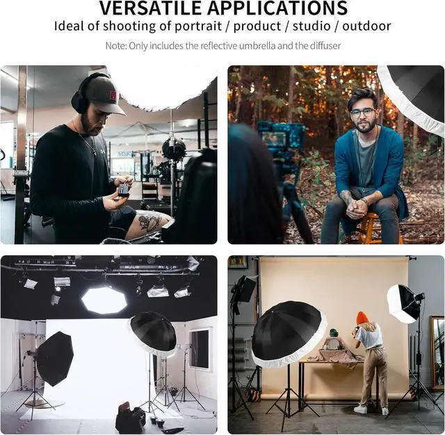 Alt view image 2 of 7 - 41 Inch Parabolic Umbrella with Diffuser Cover, Collapsible Black/Silver 16 Ribs Reflective Umbrella for Photo Studio Flash Speed Light