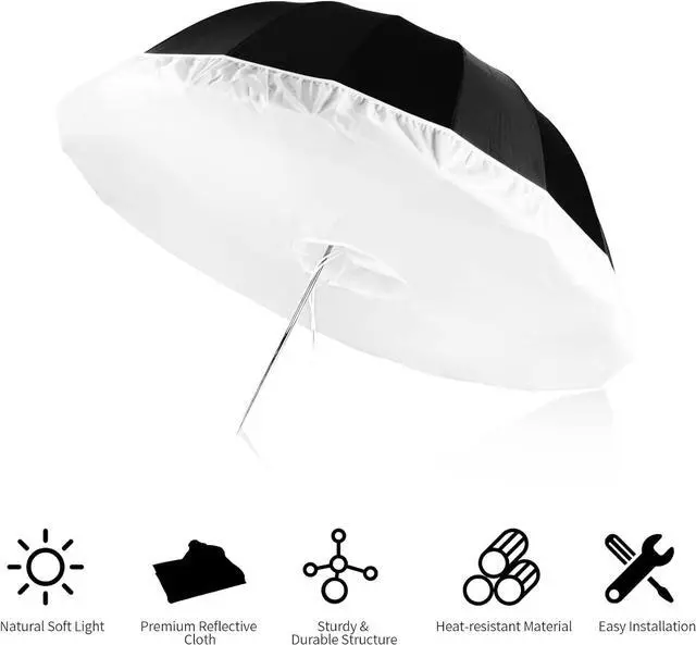 Alt view image 6 of 7 - 41 Inch Parabolic Umbrella with Diffuser Cover, Collapsible Black/Silver 16 Ribs Reflective Umbrella for Photo Studio Flash Speed Light