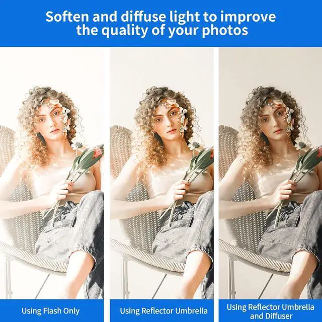 Alt view image 5 of 7 - 41 Inch Parabolic Umbrella with Diffuser Cover, Collapsible Black/Silver 16 Ribs Reflective Umbrella for Photo Studio Flash Speed Light