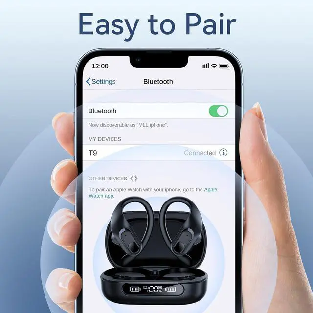 Alt view image 6 of 7 - Active Noise Cancelling Ear Buds Wireless Earbuds Bluetooth Headphones 96Hrs Playback LED Display Over-Ear Waterproof Earphones with Earhooks Mics Clear Call for Sport Pure Black