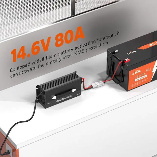 Alt view image 4 of 7 - 80-Amp Lithium Battery Charger,12V LiFePO4 Battery Charger AC-DC Smart Charger with Cooling Fan, Anderson Connector LED for 14.6V LiFePO4 Lithium Batteries, 80A Fast Charging