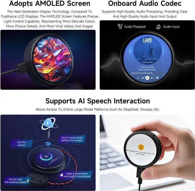 Alt view image 6 of 7 - ESP32-S3 1.75inch AMOLED Round Touch Display Development Board, 32-bit LX7 Dual-core, 466×466, QSPI, Dual Digital Microphones Array, ESP32 with Display, with Case