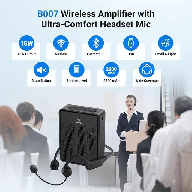 Alt view image 2 of 7 - Voice Amplifier Wireless Ear-Hook Headset Microphone, Original Sound Portable Microphone and Speaker Pa System, 15W Speaker with Noise Cancelling Bluetooth Mic for Teachers, Fitness, Elderly B007