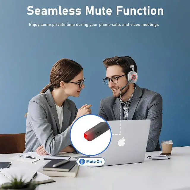 Alt view image 4 of 7 - Wireless Headset, Bluetooth Headset with Microphone, AI Noise Canceling Mic & USB Dongle, 40 Hrs Working Time V5.3 Wireless Headphones with Mic Mute for PC/Laptop/Office/Call Center/Zoom/Home/Phone
