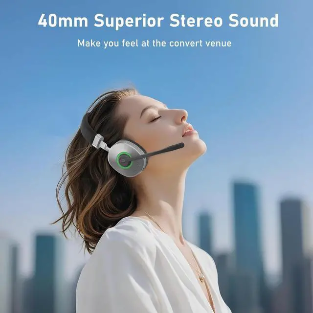 Alt view image 6 of 7 - Wireless Headset, Bluetooth Headset with Microphone, AI Noise Canceling Mic & USB Dongle, 40 Hrs Working Time V5.3 Wireless Headphones with Mic Mute for PC/Laptop/Office/Call Center/Zoom/Home/Phone