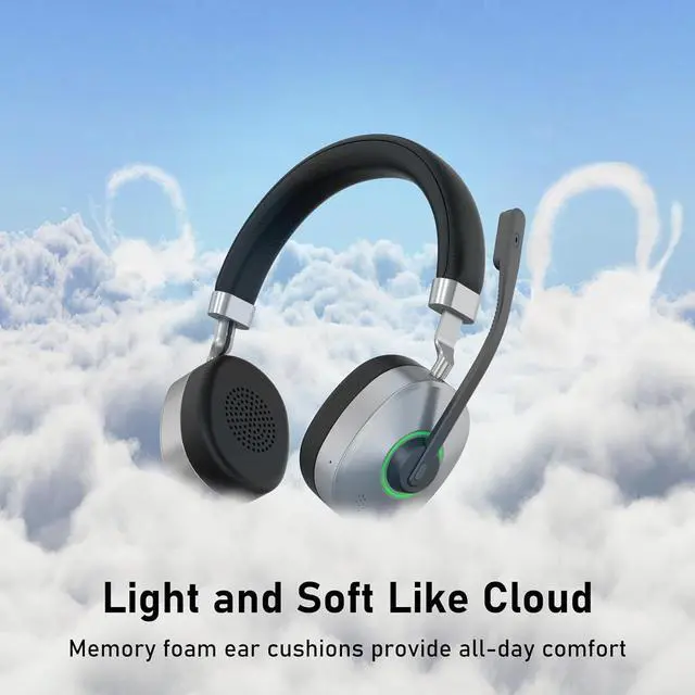 Alt view image 5 of 7 - Wireless Headset, Bluetooth Headset with Microphone, AI Noise Canceling Mic & USB Dongle, 40 Hrs Working Time V5.3 Wireless Headphones with Mic Mute for PC/Laptop/Office/Call Center/Zoom/Home/Phone