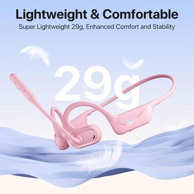 Alt view image 6 of 7 - Open Ear Headphones with Mic, 29g Bluetooth Headset, Sweat Resistant,12Hrs, Dual Connect, Wireless Bluetooth Headphones with Noise Cancelling Microphone & Mute, for Work, Workout, Driving, Call, Pink