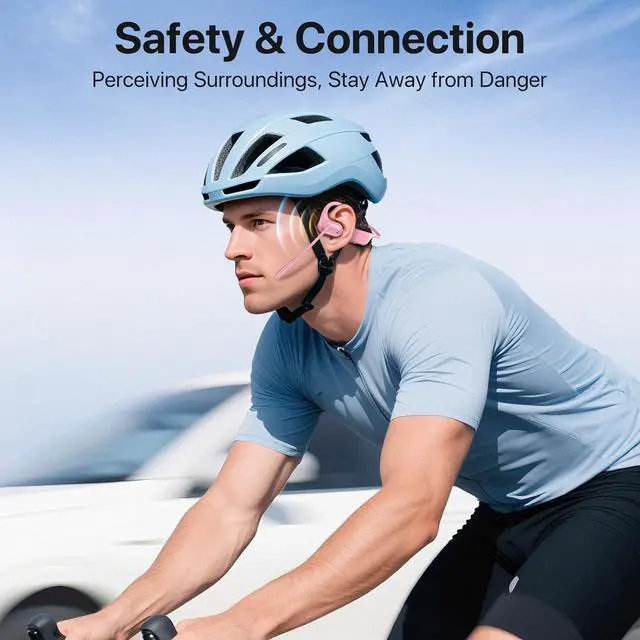 Alt view image 5 of 7 - Open Ear Headphones with Mic, 29g Bluetooth Headset, Sweat Resistant,12Hrs, Dual Connect, Wireless Bluetooth Headphones with Noise Cancelling Microphone & Mute, for Work, Workout, Driving, Call, Pink