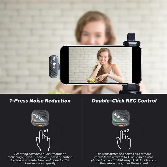 Alt view image 5 of 7 - Cube-C Comb Kit2 Wireless Lavalier Microphone for Camera/iPhone15&16/Android/PC, 300m(1000ft.) Range, 48KHz 24Bit, Noise Cancellation,10H Battery Life, Wireless Mic for Vlog, TikTok, Interview