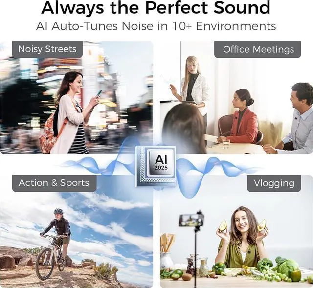 Alt view image 4 of 7 - Mic 2 (2 TX + 1 RX + Charging Case), mini Wireless Lavalier Microphone for iPhone Android/Tablets/PC, Intelligent Noise Cancelling for Video Recording Podcast (M15)