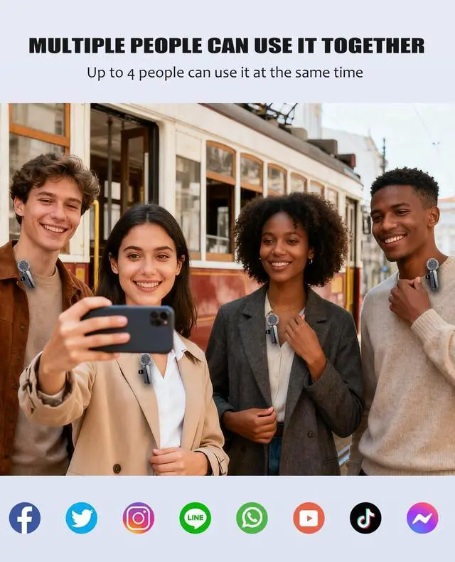 Alt view image 2 of 7 - 4 Packs Wireless Lavalier Microphone for iPhone/Android/Camera, Upgraded Mini Microphone with Noise Reduction, Mic for Video Recording, Podcasts, YouTube, TikTok, and Vlogging