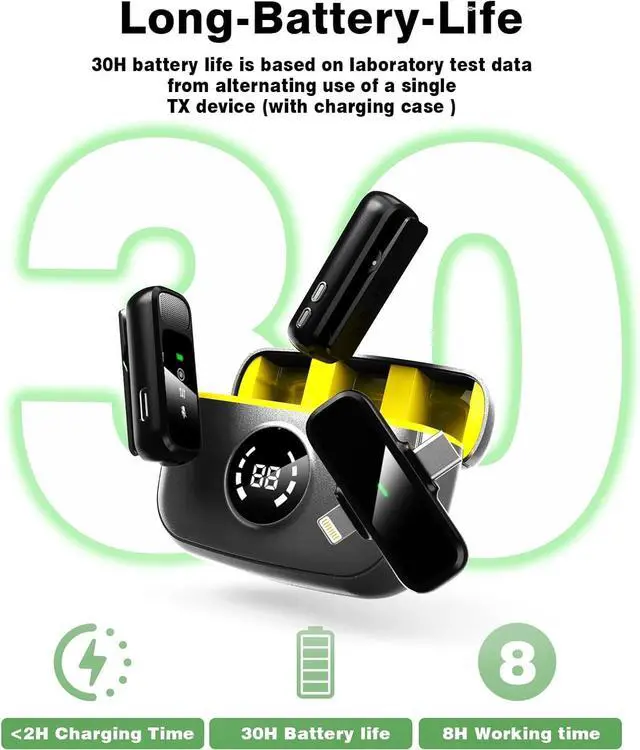 Alt view image 3 of 7 - Wireless Lavalier Microphone for iPhone/Android - Dual Mini Noise Canceling Mic with Charging Case(30H), USB-C/Lightning Clip-on Microphone for Video Recording Streaming Podcast Vlogging