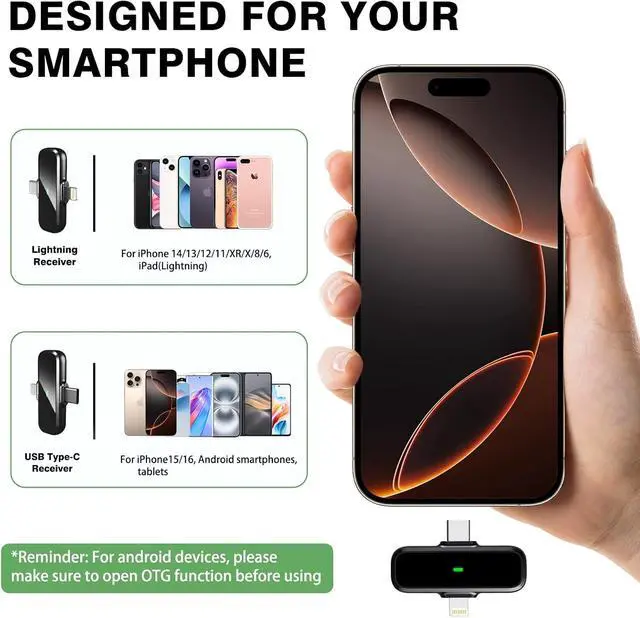 Alt view image 4 of 7 - Wireless Lavalier Microphone for iPhone/Android - Dual Mini Noise Canceling Mic with Charging Case(30H), USB-C/Lightning Clip-on Microphone for Video Recording Streaming Podcast Vlogging