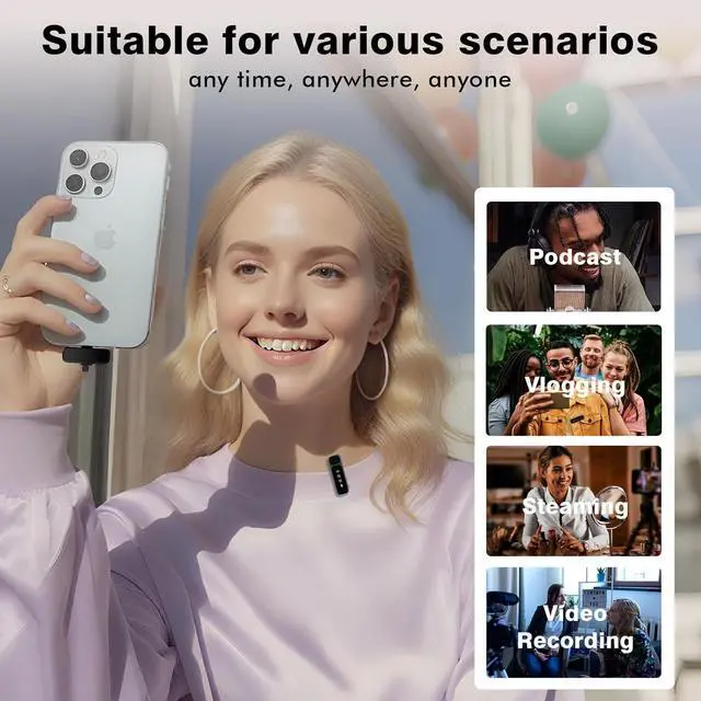 Alt view image 7 of 7 - Wireless Lavalier Microphone for iPhone/Android - Dual Mini Noise Canceling Mic with Charging Case(30H), USB-C/Lightning Clip-on Microphone for Video Recording Streaming Podcast Vlogging