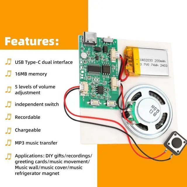 Alt view image 5 of 7 - 10PCS Programmable Sound Recorder Module - DIY Music Voice Recording Module Chip with Speaker, Can Recording 16 Minutes Sound Music for Personalized Greetings, Holiday Crafts Cards