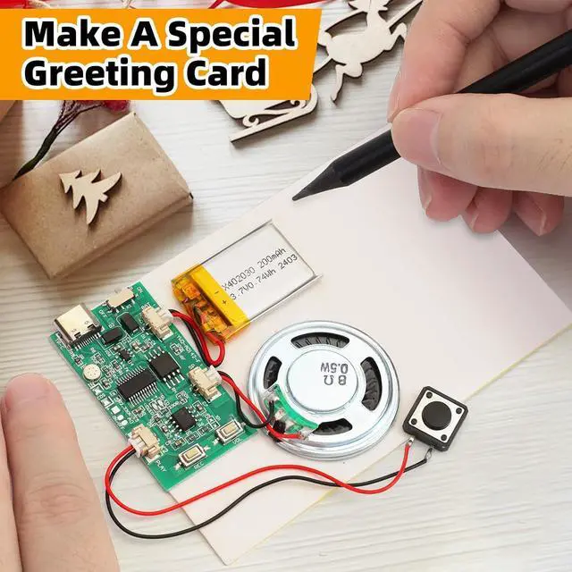 Alt view image 7 of 7 - 5PCS Programmable Sound Recorder Module - DIY Music Voice Recording Module Chip with Speaker, Can Recording 16 Minutes Sound Music for Personalized Greetings, Holiday Crafts Cards