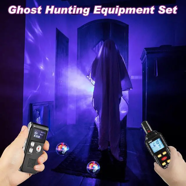 Alt view image 6 of 6 - 7 Pcs Ghost Hunting Equipment Kit Includes 1 Pcs 8gb Audio Recorder 1 Pcs Emf Meter Magnetic Field Detector 4 Pcs Ghost Hunting Cat Balls 1 Pcs UV Black Light Flashlight for Ghost Hunting