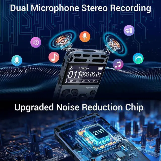 Alt view image 4 of 7 - 136GB Digital Voice Recorder with Playback, 1536Kbps Dual Microphone Stereo Audio Activated Recorder,  Ultra-Slim Mini Recording Device with Noise Reduction for Lectures, Interviews, Meetings