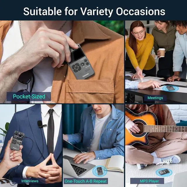 Alt view image 6 of 7 - 136GB Digital Voice Recorder with Playback, 1536Kbps Dual Microphone Stereo Audio Activated Recorder,  Ultra-Slim Mini Recording Device with Noise Reduction for Lectures, Interviews, Meetings