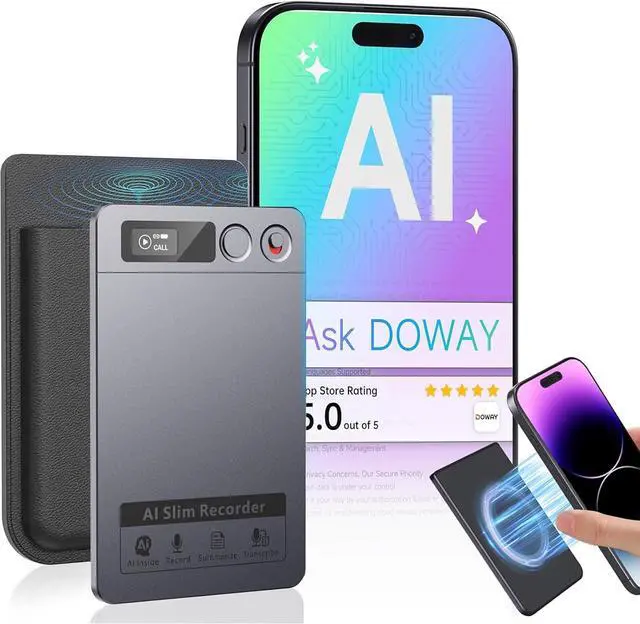 Main image of AI Voice Recorder with App Control, Advanced AI Transcribe & Summarize with 64GB Memory, Note Voice Recorder, Audio Recorder for Meetings, Lectures, Interviews, Supports 118 Languages, Grey