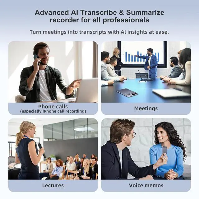 Alt view image 4 of 7 - AI Voice Recorder with App Control, Advanced AI Transcribe & Summarize with 64GB Memory, Note Voice Recorder, Audio Recorder for Meetings, Lectures, Interviews, Supports 118 Languages, Grey