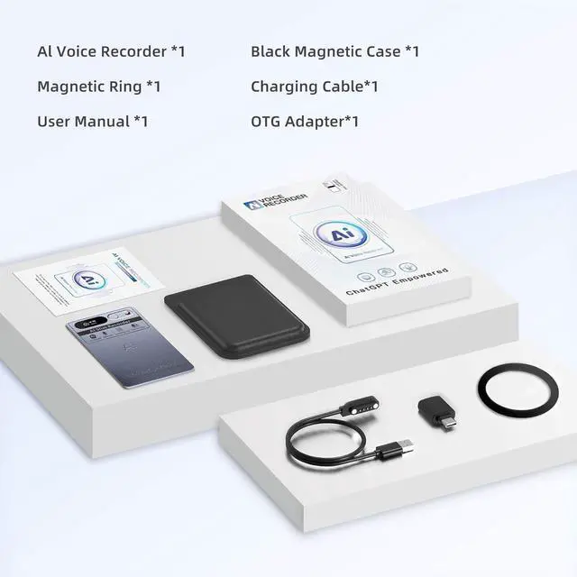 Alt view image 7 of 7 - AI Voice Recorder with App Control, Advanced AI Transcribe & Summarize with 64GB Memory, Note Voice Recorder, Audio Recorder for Meetings, Lectures, Interviews, Supports 118 Languages, Grey